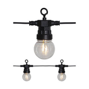 20 izzóból álló LED dekoráció izzósor. Fekete kábellel és áttetsző izzókkal.