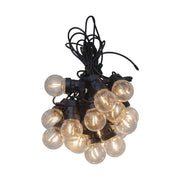 20 izzóból álló LED dekoráció izzósor. Fekete kábellel és áttetsző izzókkal.