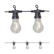 Kültéri LED dekorációs izzósor. 10 darab áttetsző búrás izzóval, fekete kábellel.