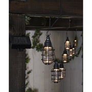 Kültéri napelemes izzósor 8 darab átltászó izzóval, melyeket hajólámpszerű rács fog közre. 