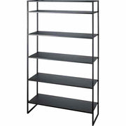 Modern stílusú, 5 darab állítható polccal felszerelt, fekete színű fém állvány.