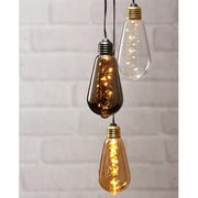 Beltéri, függeszthető, elemmel működő dekorációs LED izzó borostyán üveggel.
