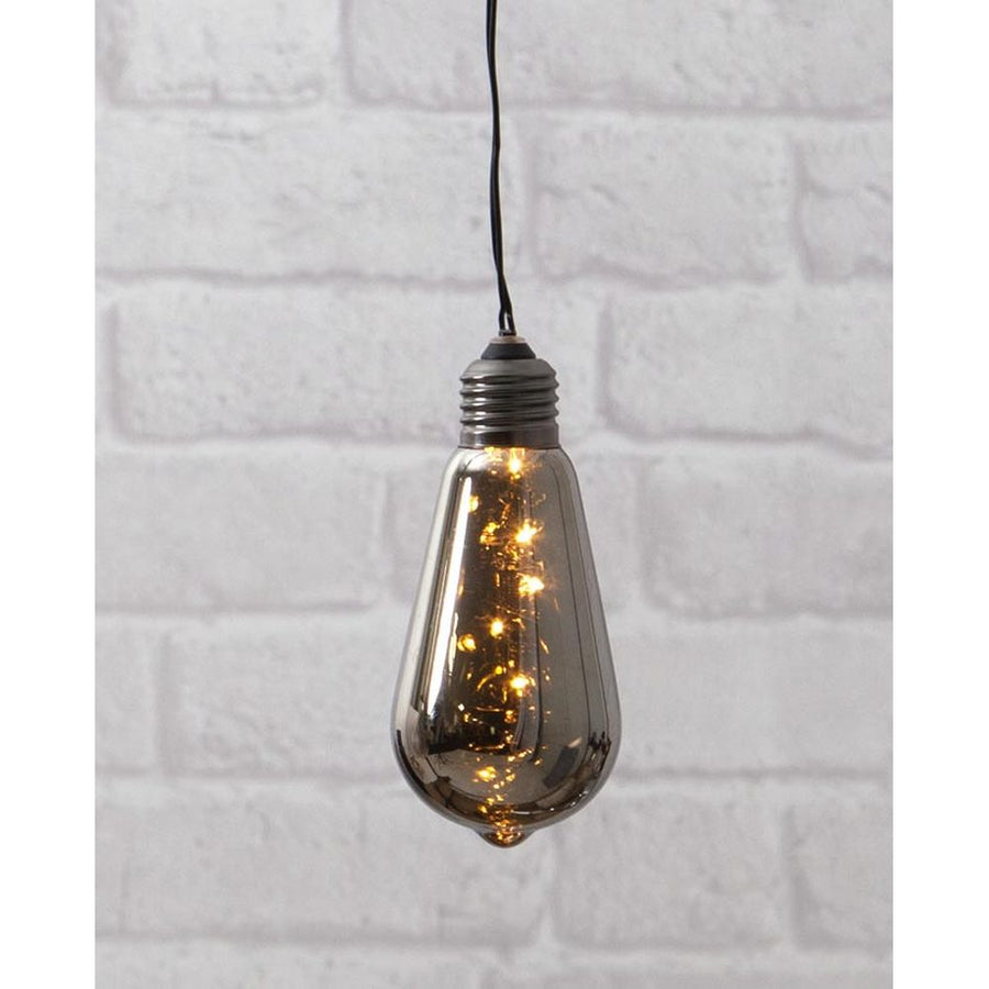 Beltéri, függeszthető, elemmel működő dekorációs LED izzó füst színű üveggel.