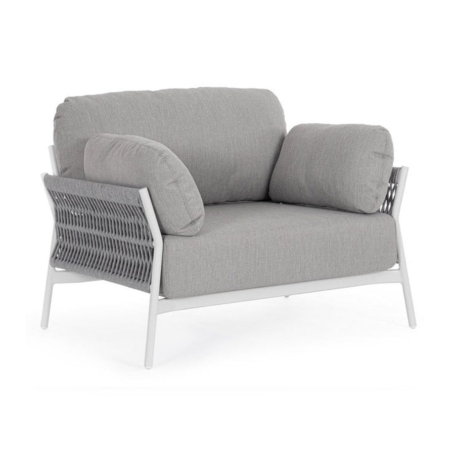 Kortárs stílusú, fehér és szürke színű kültéri, kerti fotel.