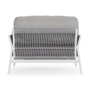 Kortárs stílusú, fehér és szürke színű kültéri, kerti fotel.