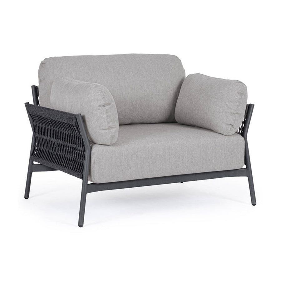 Kortárs stílusú, fekete és szürke színű kültéri, kerti fotel.