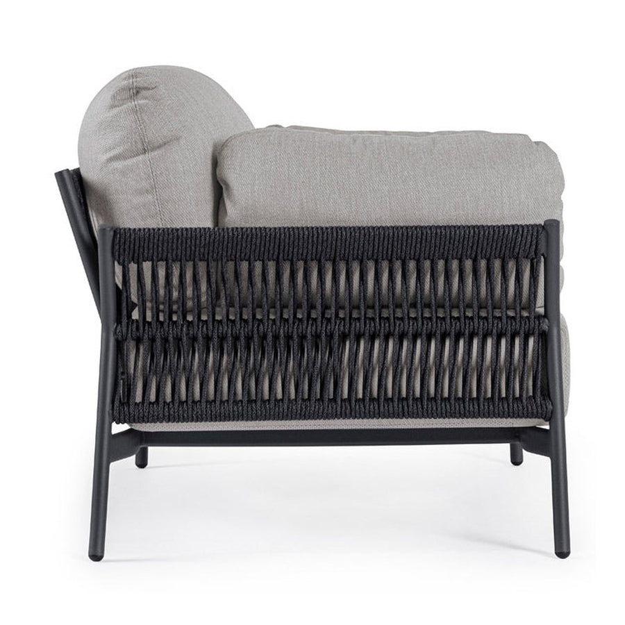 Kortárs stílusú, fekete és szürke színű kültéri, kerti fotel.