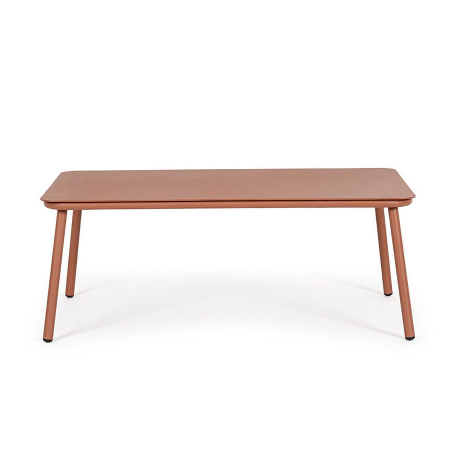 Porszórt alumíniumból készült, korallszínű, kortárs stílusú kerti dohányzóasztal 