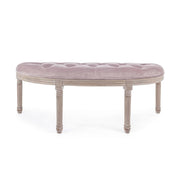 Koloniál stílusú, nyírfából és kaucsukfából készült, bézs színű, bársonyhatású textíliával kárpitozott kézműves ülőpad.