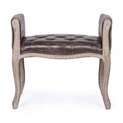 Koloniál stílusú, kaucsukfából készült, fekete műbőrrel kárpitozott ülőpad karfával.