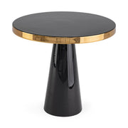 Glamour stílusú, zománcozott felületű fekete arany színű kerek kisasztal.