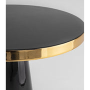 Glamour stílusú, zománcozott felületű fekete arany színű kerek kisasztal asztallapja