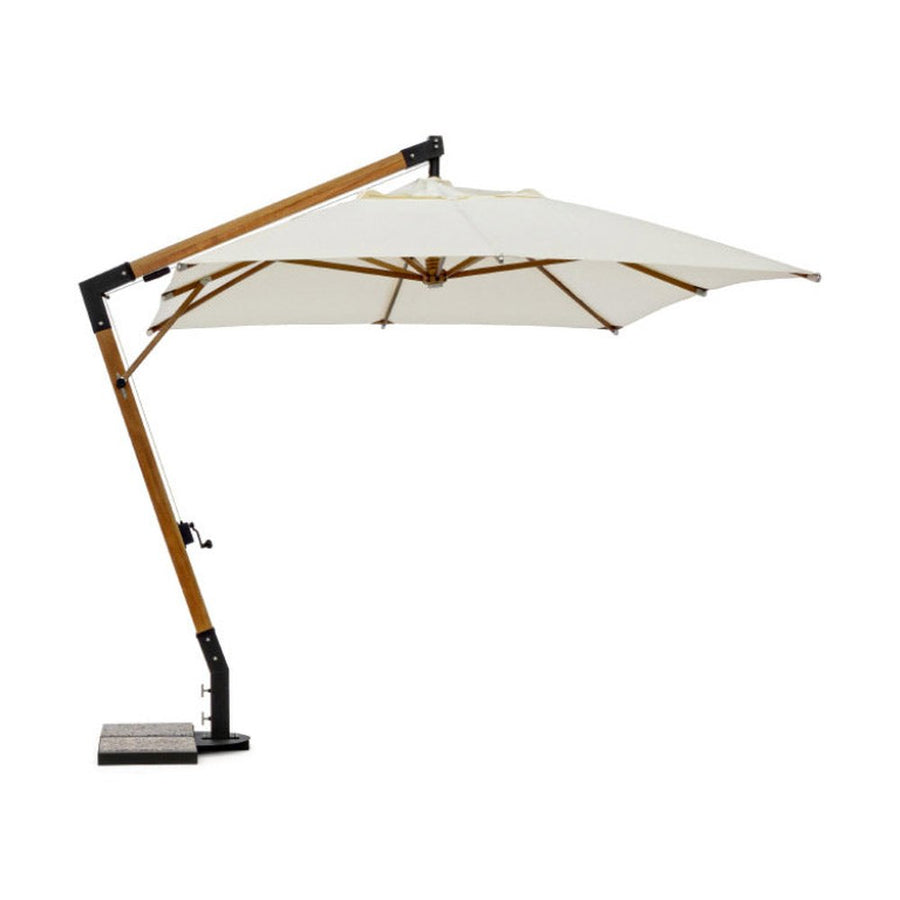 Teakfa- és acélszerkezetes design napernyő, ekrü színű poliészter ponyvával. 