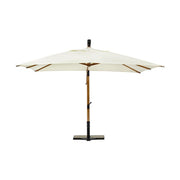 Fa- és acélszerkezetes design napernyő, ekrü színű poliészter ponyvával.
