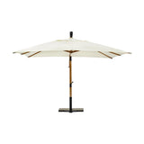 Fa- és acélszerkezetes design napernyő, ekrü színű poliészter ponyvával.