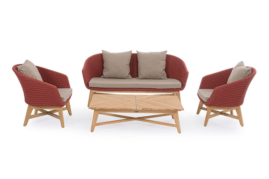 Négyrészes design kerti ülőgarnitúra két fotellel, kanapéval és dohányzóasztallal.