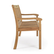 Natúr színű, akácfából készült, háromszemélyes kerti pad, háttámlával és karfával.