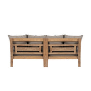 Két darabos, keleti stílusú teakfa pihenőágy szett szürkésbarna színű ülő- és hátpárnákkal.