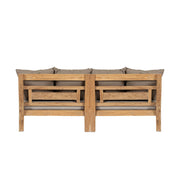 Két darabos, keleti stílusú teakfa pihenőágy szett bézs színű ülő- és hátpárnákkal.