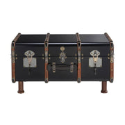 Századfordulós utazóláda stílusban készült, fekete és mahagóni színű dohányzóasztal lábakon.