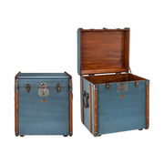 Prémium kategóriás, vintage kék színű utazóláda sárgaréz vasalatokkal