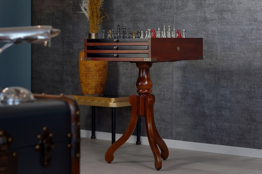 Többfunkciós cseresznyefa játékasztal, lerakóasztal cserélhető játéktábla-lapokkal.