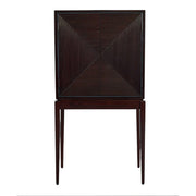 Fából készült, art deco stílusú, fényes barna, bárszekrény, redőzött díszítéssel.