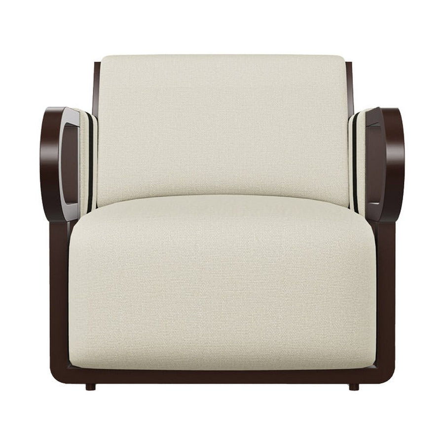 Kőrisfából készült, századközepi modern stílusú, design fotel fekete és fehér sávozott kárpitozással