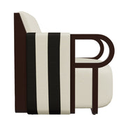 Kőrisfából készült, századközepi modern stílusú, design fotel fekete és fehér sávozott kárpitozással