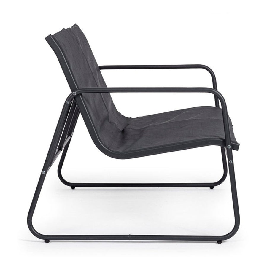 A kortárs stílusú, szénfekete színű fém kerti bútor szett kanapé eleme.