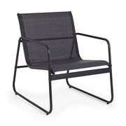 A kortárs stílusú, szénfekete színű fém kerti bútor szett szék eleme.