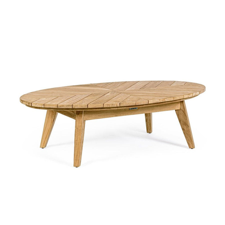 Prémium kategóriás, ovális alakú, design teakfa dohányzóasztal