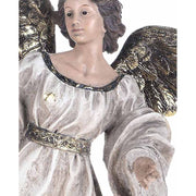 Barokkos megjelenésű, 41 cm magas, antikolt felületű karácsonyi angyal figura óarany szárnyakkal