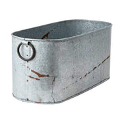 Vidék, country stílusú, óriás méretű, 50 és 60 cm hosszú, antikolt patinás felületű füles bádogkaspó szett