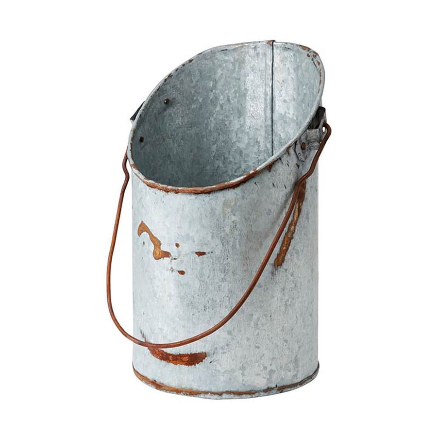 Vidék, country stílusú, óriás méretű, 53 és 59 cm magas, antikolt patinás felületű füles bádogkaspó szettKétdarabos, vidéki stílusú, szürke színű bádogkaspó szett.