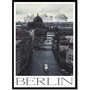Loft stílusú, Berlint ábrázoló fotóprint üvegezett fekete színű fa képkeretben