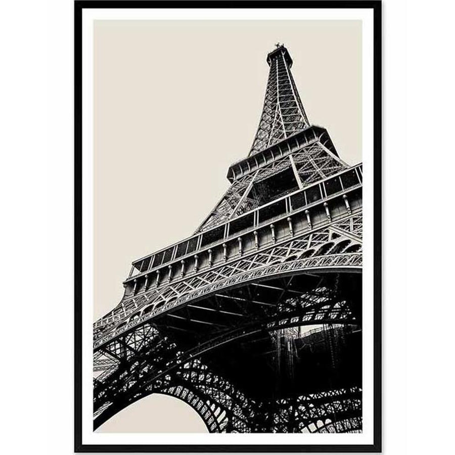 Eiffel-torony vászonra nyomtatott fotóprintje fekete színű fa képkeretben