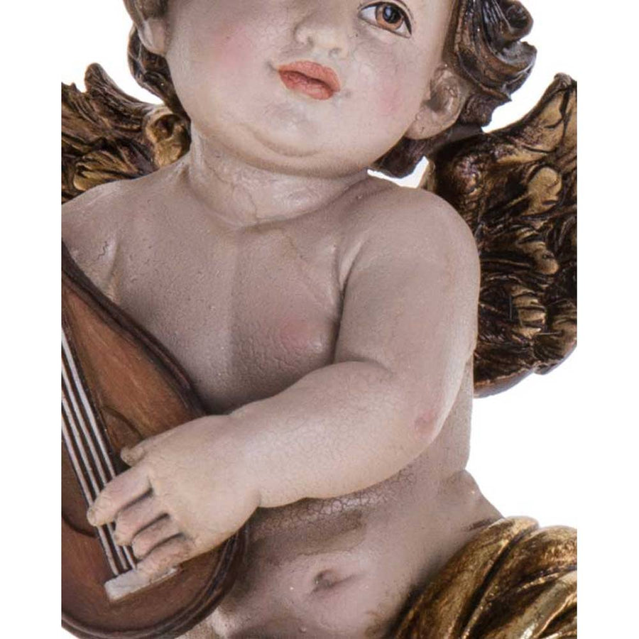 Prémium kategóriás, barokk stílusú, 34 cm magas, falra függeszthető lanton játszó angyal figura közeli képe