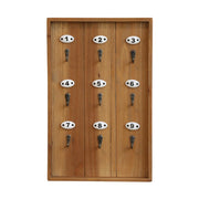 Loft stílusú, jegenyefenyőből készült fali kulcstároló, kilenc darab számozott fém akasztóval.