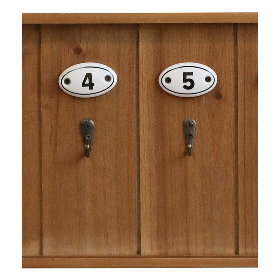 Loft stílusú, jegenyefenyőből készült fali kulcstároló, kilenc darab számozott fém akasztóval.