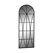 Loft stílusú, fekete színű, boltíves, dekorációs falitükör.