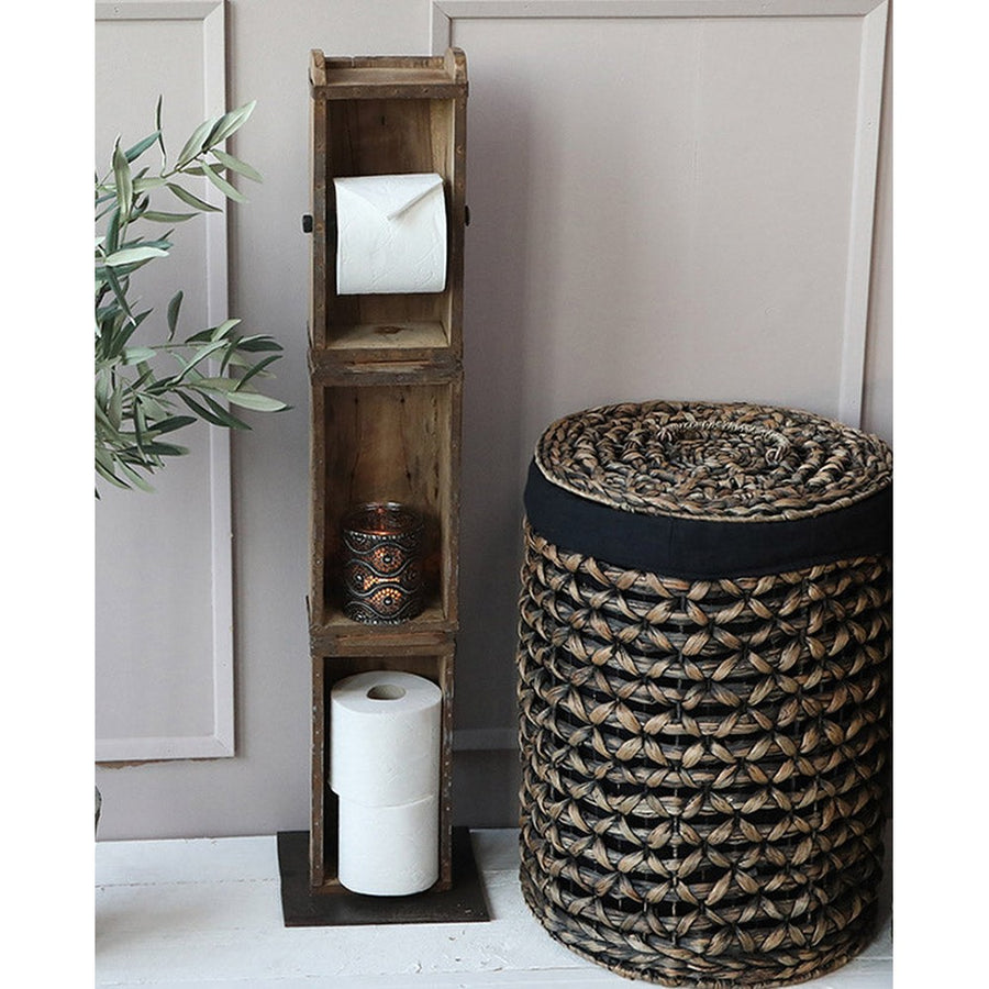 Vidéki stílusú, téglavető formájú, toalettpapír tartó fapolc.