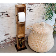 Vidéki stílusú, téglavető formájú, toalettpapír tartó fapolc.