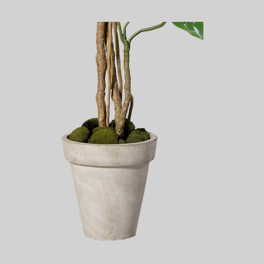 Élethű megjelenésű, 160 cm magas mesterséges filodendron kaspó részlete.