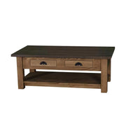 Klasszikus formatervezésű dohányzóasztal, két fiókkal, egy polccal. Színe: sötét és világosbarna.