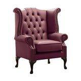 Vintage mályvaszínű bőrrel kárpitozott Chesterfield szárnyas fotel.