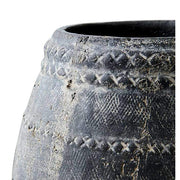 Prémium minőségű, ethnic stílusú, geometrikus mintákkal díszített, fekete színű, kézműves égetett agyag kaspó