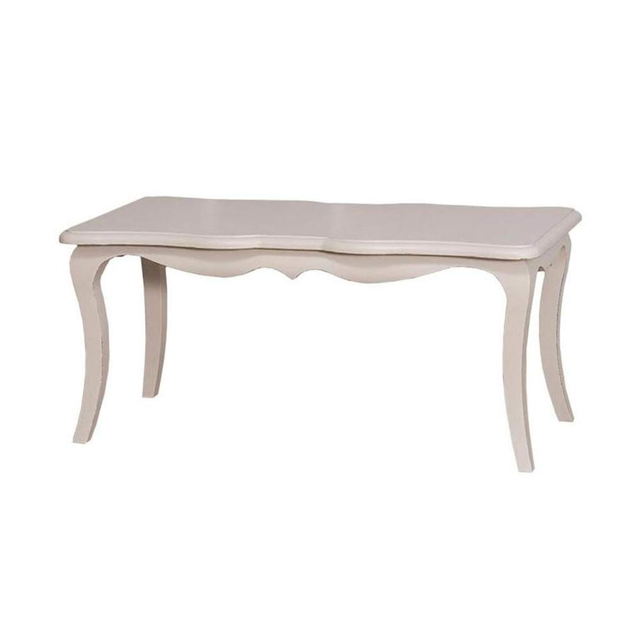 Shabby chic stílusú, antikolt fehér színű fenyőfa étkezőasztal.