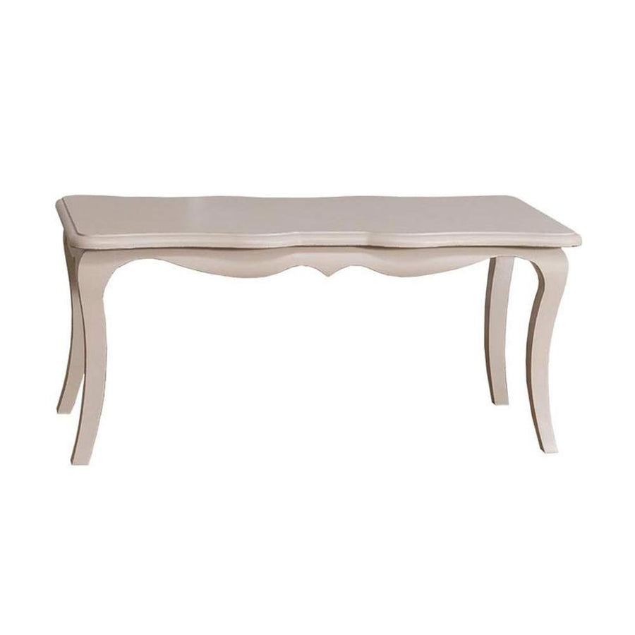 Shabby chic stílusú, antikolt fehér színű fenyőfa étkezőasztal.