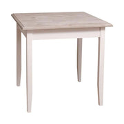 Fenyőfa étkezőasztal tölgyfa asztallappal. A lábak színe fehér, az asztallap színe lakkozott tölgy.